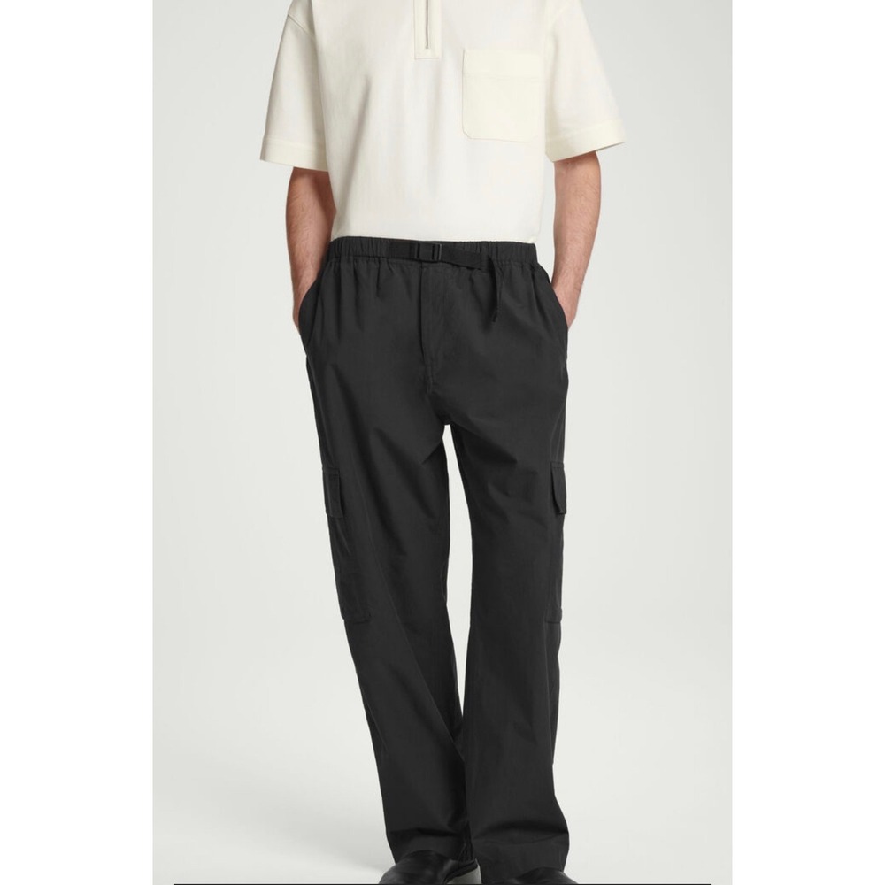 COS Belted Technical Cotton Cargo Trousers Mens 36R Black Minimalist Gorpcore